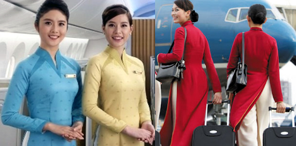 H&igrave;nh ảnh so s&aacute;nh giữa mẫu đồng phục cũ v&agrave; đồng phục mới của Vietnam Airlines