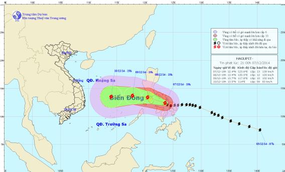 Tin b&atilde;o mới nhất về đường đi v&agrave; cường độ của si&ecirc;u b&atilde;o Hagupit