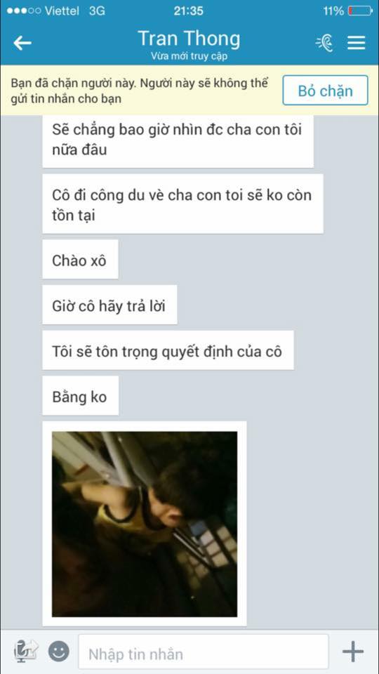 Tin nhắn được cho l&agrave; doạ &ocirc;m con tự tử của doanh nh&acirc;n Trần Th&ocirc;ng do Dương Yến Ngọc cung cấp