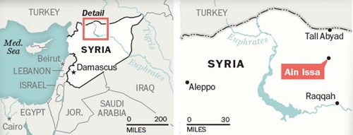  Chiến sự Syria: Vị tr&iacute; Ayn Issa, Syria. Đồ họa: Washington Post