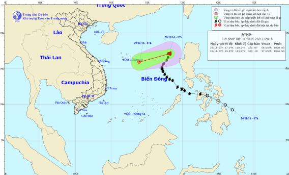  B&atilde;o số 9 Tokage suy yếu th&agrave;nh &aacute;p thấp nhiệt đới. Ảnh: TTKTTVTW