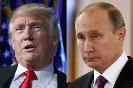  Chiến sự Syria: &Ocirc;ng Trump (tr&aacute;i) từng n&oacute;i sẽ hợp t&aacute;c chặt với &ocirc;ng Putin (phải) giải quyết khủng hoảng Syria. Ảnh: AP