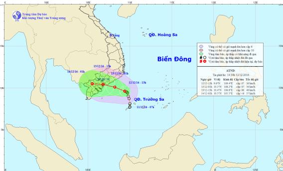  Vị tr&iacute; v&agrave; hướng đi của &aacute;p thấp nhiệt đới. Ảnh: TTDBKTTVTW
