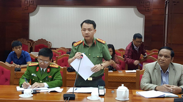  Thượng t&aacute; B&ugrave;i Trọng Tuấn trong buổi họp b&aacute;o về vụ nổ lớn tại trụ sở C&ocirc;ng an tỉnh Đắk Lắk. Ảnh: D&acirc;n tr&iacute;