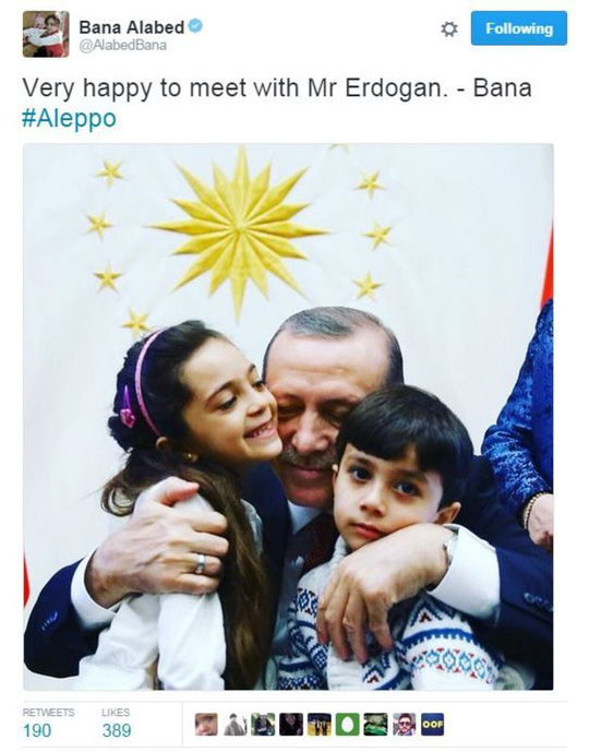 Chiến sự Syria: B&eacute; Bana cũng chia sẻ h&igrave;nh ảnh gặp tổng thống Thổ Nhĩ Kỳ tr&ecirc;n Twitter. Ảnh: Twitter