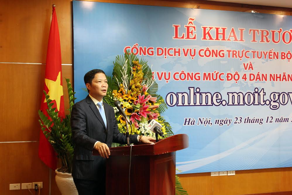  Bộ trưởng bộ Bộ C&ocirc;ng Thương Trần Tuấn Anh ph&aacute;t biểu tại Lễ khai trương Cổng Dịch vụ c&ocirc;ng trực tuyến