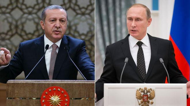  Chiến sự Syria: Tổng thống Thổ Nhĩ Kỳ Tayyip Erdogan v&agrave; người đồng cấp Nga Vladimir Putin.