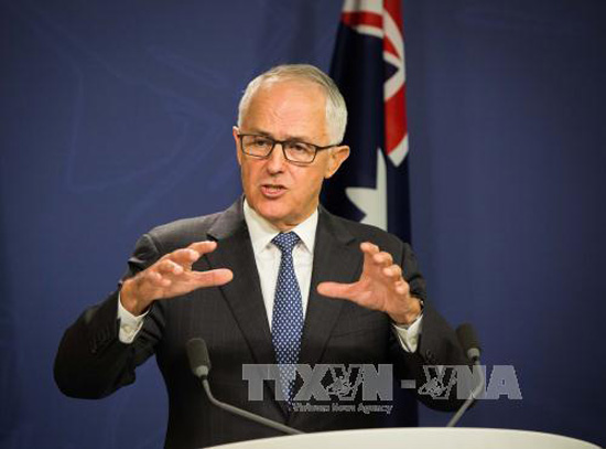 Thủ tướng Australia Malcolm Turnbull tại cuộc họp b&aacute;o ở Sydney ng&agrave;y 13/1. Ảnh: THX/TTXVN