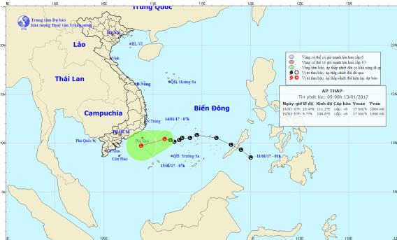 &Aacute;p thấp nhiệt đới tr&ecirc;n biển Đ&ocirc;ng bất ngờ hoạt động mạnh trở lại. Ảnh: TTKTTVTW