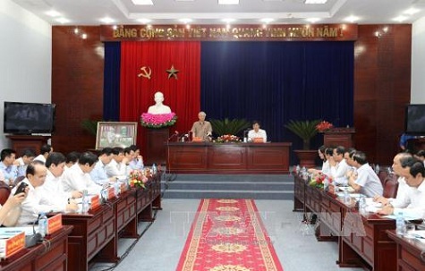  Tổng B&iacute; thư Nguyễn Ph&uacute; Trọng ph&aacute;t biểu tại buổi l&agrave;m việc với c&aacute;n bộ chủ chốt tỉnh Bạc Li&ecirc;u. Ảnh: TTXVN