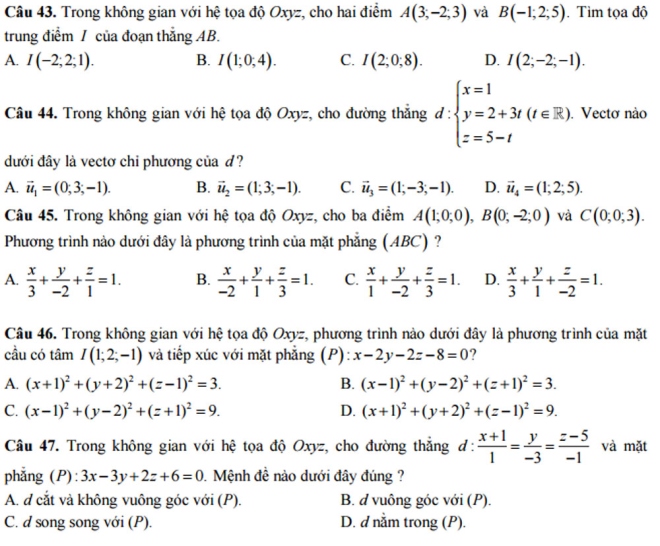 Đề thi thử THPT Quốc gia m&ocirc;n To&aacute;n năm 2017 trắc nghiệm