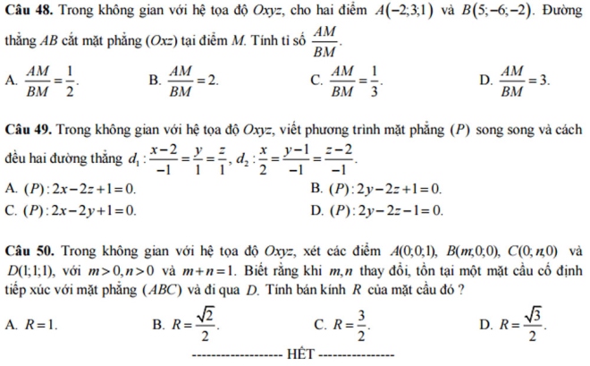 Đề thi thử THPT Quốc gia m&ocirc;n To&aacute;n năm 2017 trắc nghiệm