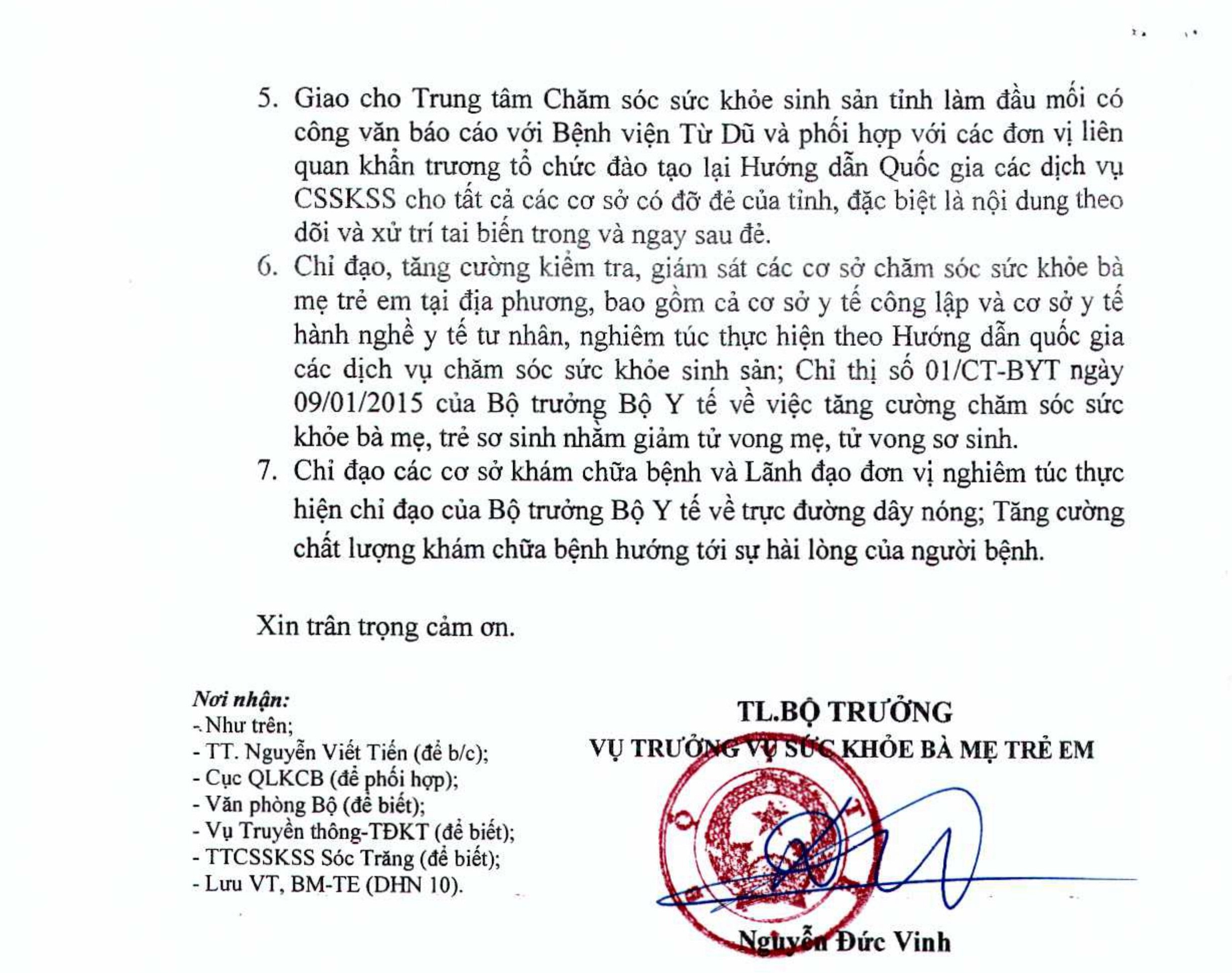 C&ocirc;ng văn của Bộ Y tế về việc x&aacute;c minh vụ sản phụ Tr&agrave; Thị B&iacute;ch Li&ecirc;n tử vong sau khi đẻ mổ