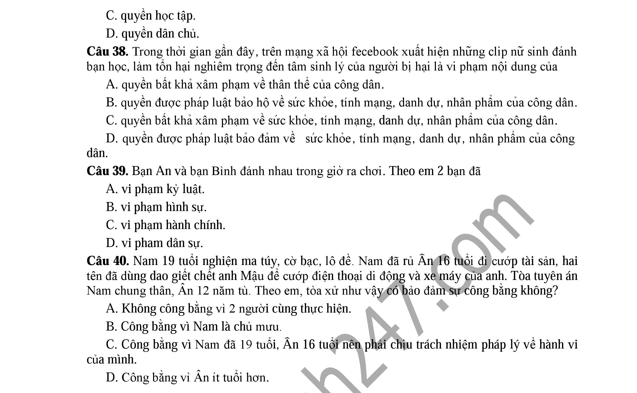 Đề thi thử m&ocirc;n Gi&aacute;o dục c&ocirc;ng d&acirc;nTHPT Quốc gia của Sở Gi&aacute;o dục v&agrave; Đ&agrave;o tạo H&agrave; Tĩnh. Ảnh: Tuyển sinh 247