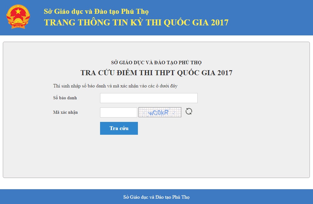  Giao diện tra cứu điểm thi THPT quốc gia 2017 của Sở Gi&aacute;o dục v&agrave; Đ&agrave;o tạo Ph&uacute; Thọ