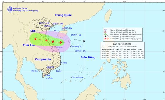  Vị tr&iacute; v&agrave; hướng di chuyển của cơn b&atilde;o số 4. Ảnh: TTDBKTTVTW