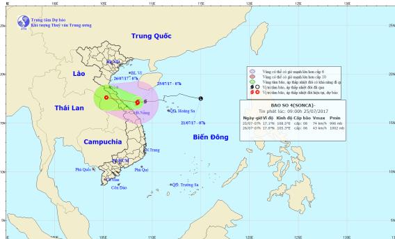 Cơn b&atilde;o số 4 sẽ đổ bộ v&agrave;o miền Trung nước ta v&agrave;o tối nay. Ảnh: TTDBKTTVTW
