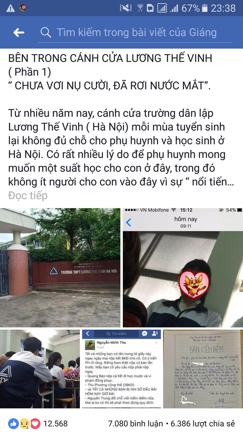  Đoạn chia sẻ của phụ huynh một em học sinh trường Lương Thế Vinh khiến nhiều người x&ocirc;n xao (Ảnh chụp m&agrave;n h&igrave;nh)