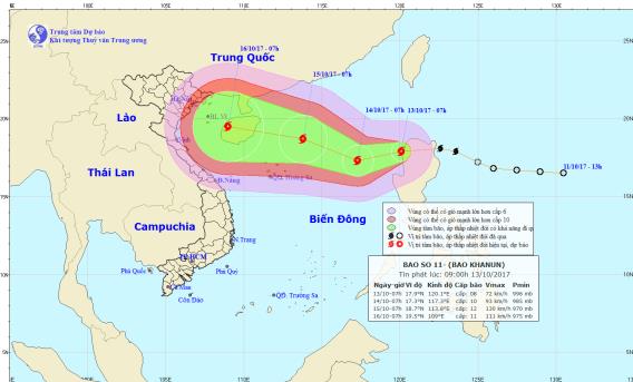  Cơn b&atilde;o số 11 đang tiến gần v&agrave;o nước ta. Ảnh: TTDBKTTVTW