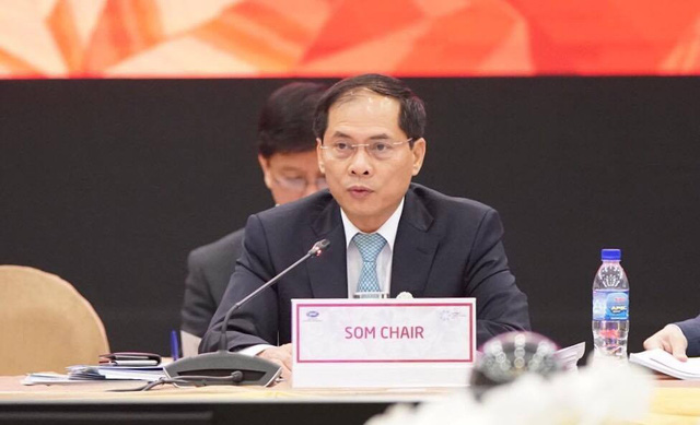  Chủ tịch SOM APEC 2017, Thứ trưởng Bộ Ngoại giao B&ugrave;i Thanh Sơn ph&aacute;t biểu khai mạc Tuần lễ cấp cao. Ảnh: Thuận Thắng (Tuổi trẻ)