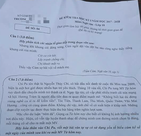  Chi Pu được đưa v&agrave;o đề thi Văn lớp 10