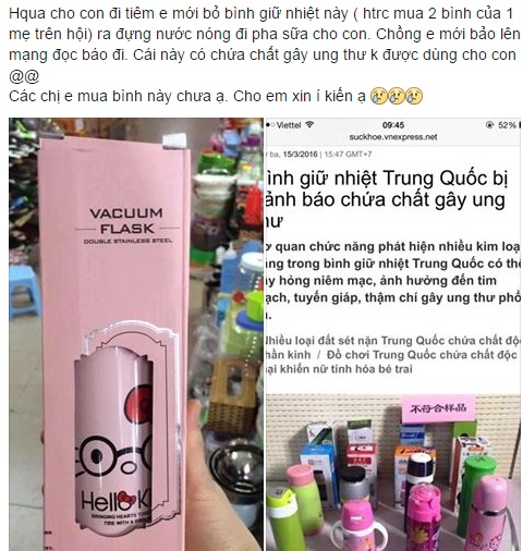 Mẹ bỉm sữa đồng loạt tẩy chay b&igrave;nh giữ nhiệt Trung Quốc