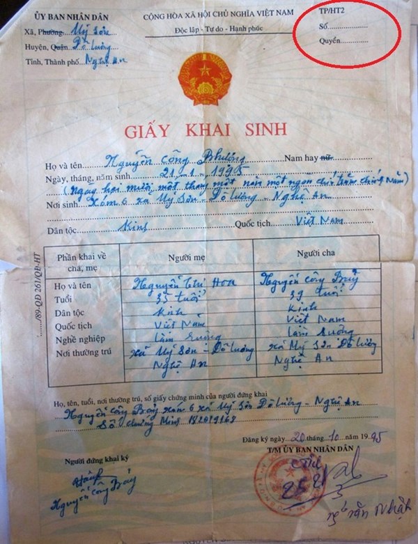 tuổi thật C&ocirc;ng Phượng, c&ocirc;ng phượng, giấy khai sinh của c&ocirc;ng phượng, hộ tịch, ph&aacute;p l&yacute;