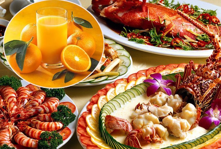 Nước cam rất kỵ với c&aacute;c m&oacute;n hải sản. Ảnh minh họa.