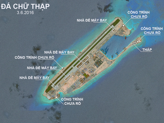 C&ocirc;ng tr&igrave;nh tr&aacute;i ph&eacute;p của Trung Quốc tr&ecirc;n đ&aacute; Chữ Thập, thuộc quần đảo Trường Sa của Biển Đ&ocirc;ng Việt Nam