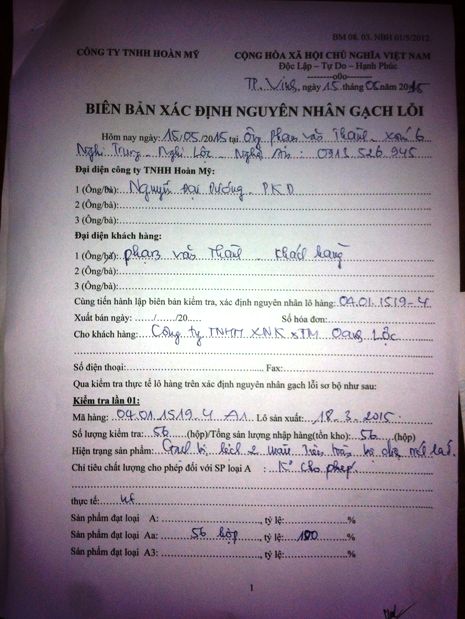 C.ty gạch Ho&agrave;n Mỹ đổ lỗi cho kh&aacute;ch h&agrave;ng