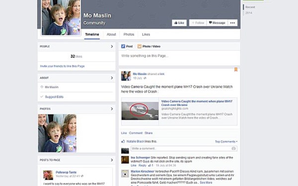 Một trang Facebook giả mạo danh t&iacute;nh nạn nh&acirc;n tr&ecirc;n m&aacute;y bay Malaysia MH17 để trục lợi