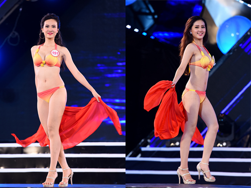 Sái Thị Hương Ly (trái) sinh năm 1994, đến từ Hải Dương, cao 1,69 m, nặng 54 kg, số đo 85-63-94 cm. Nguyễn Bảo Ngọc đến từ Hà Nội, sinh năm 1998, cao 1,65 m, nặng 50 kg và số đo 87-63-90 cm. Sái Thị Hương Ly (trái) sinh năm 1994, đến từ Hải Dương, cao 1,69 m, nặng 54 kg, số đo 85-63-94 cm. Nguyễn Bảo Ngọc đến từ Hà Nội, sinh năm 1998, cao 1,65 m, nặng 50 kg và số đo 87-63-90 cm.