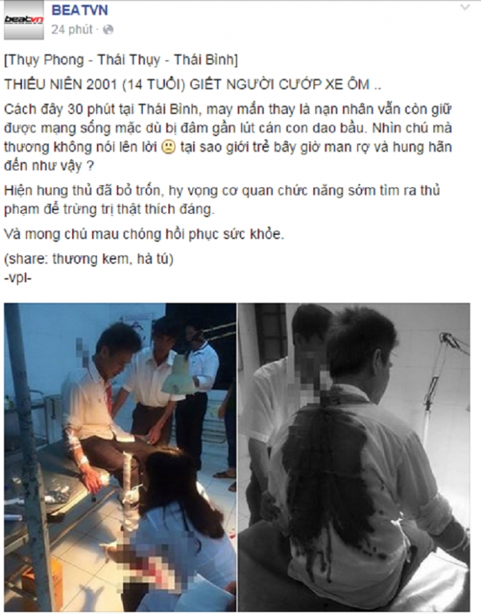 Th&ocirc;ng tin ban đầu về nghi &aacute;n giết người cướp xe &ocirc;m được chia sẻ tr&ecirc;n mạng x&atilde; hội Facebook
