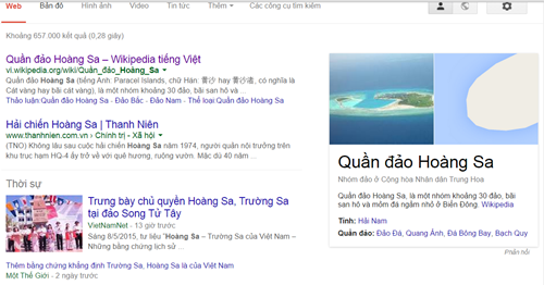 Trước đ&oacute; Google ghi quần đảo Ho&agrave;ng Sa l&agrave; 