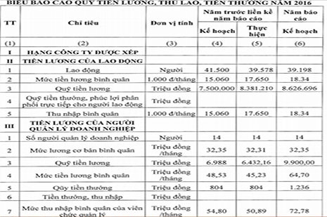  B&aacute;o c&aacute;o quỹ tiền lương, th&ugrave; lao, tiền tưởng năm 2016 của Tập đo&agrave;n Bưu ch&iacute;nh Viễn th&ocirc;ng Việt Nam (VNPT). Ảnh: Vneconomy