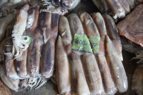 Nhìn bằng mắt thường, cá mực đã chuyển màu.