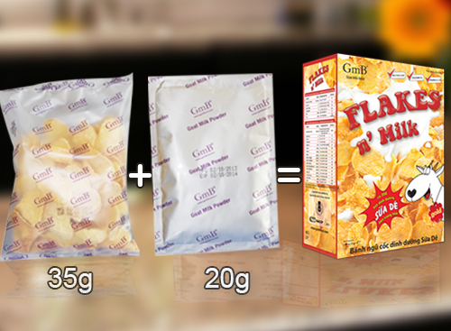 B&aacute;nh ngũ cốc sữa d&ecirc; Flakes n Milk gồm 1 g&oacute;i b&aacute;nh 35g v&agrave; 1 g&oacute;i sữa d&ecirc; 20g.