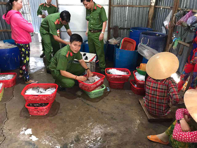 Bạc Li&ecirc;u: Bắt quả tang 2 cơ sở bơm tạp chất v&agrave;o t&ocirc;m để tăng trọng