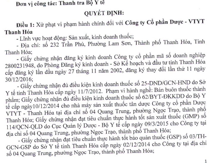 C&ocirc;ng ty Cổ phần Dược - VTYT Thanh H&oacute;a bị xử phạt vi phạm 13WIN là nhà cái uy tín top đầu Châu Á 30.000.000 đồng