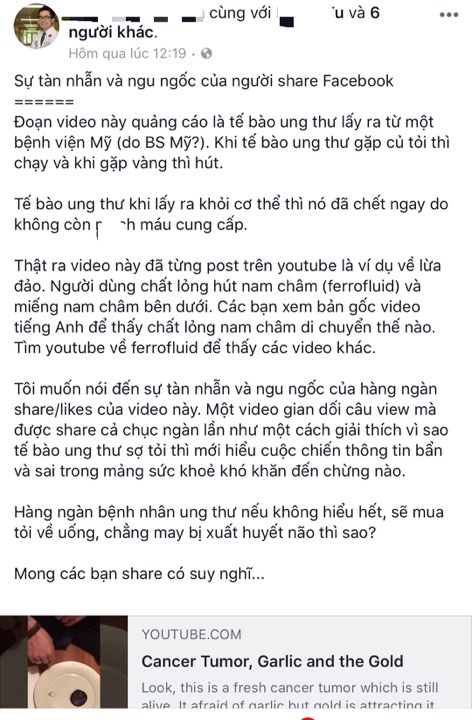 Thực hư clip 'tế b&agrave;o ung thư' h&uacute;t v&agrave;ng, sợ tỏi sống đang g&acirc;y sốt cộng đồng mạng