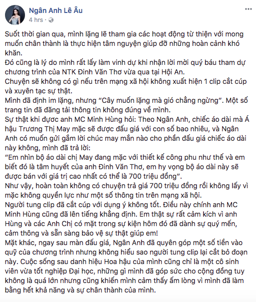 HH Đại dương Ng&acirc;n Anh đấu gi&aacute; 700 triệu đồng &aacute;o d&agrave;i nhưng lại kh&ocirc;ng mua v&igrave; ch&ecirc; 'mặc kh&ocirc;ng hợp'?