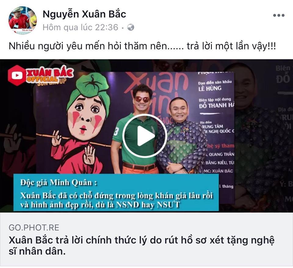 Thực hư việc Xu&acirc;n Bắc xin r&uacute;t hồ sơ x&eacute;t tặng danh hiệu Nghệ sĩ Nh&acirc;n d&acirc;n