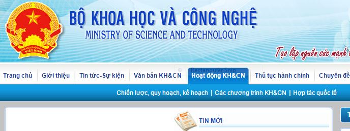 C&ocirc;ng khai c&aacute;c nhiệm vụ KHCN tr&ecirc;n Cổng th&ocirc;ng tin của Bộ KHCN