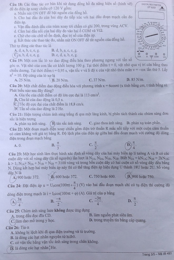 C&acirc;u số 7 m&atilde; đề thi 692 trong đề thi m&ocirc;n vật l&yacute; 2014 c&oacute; thể 