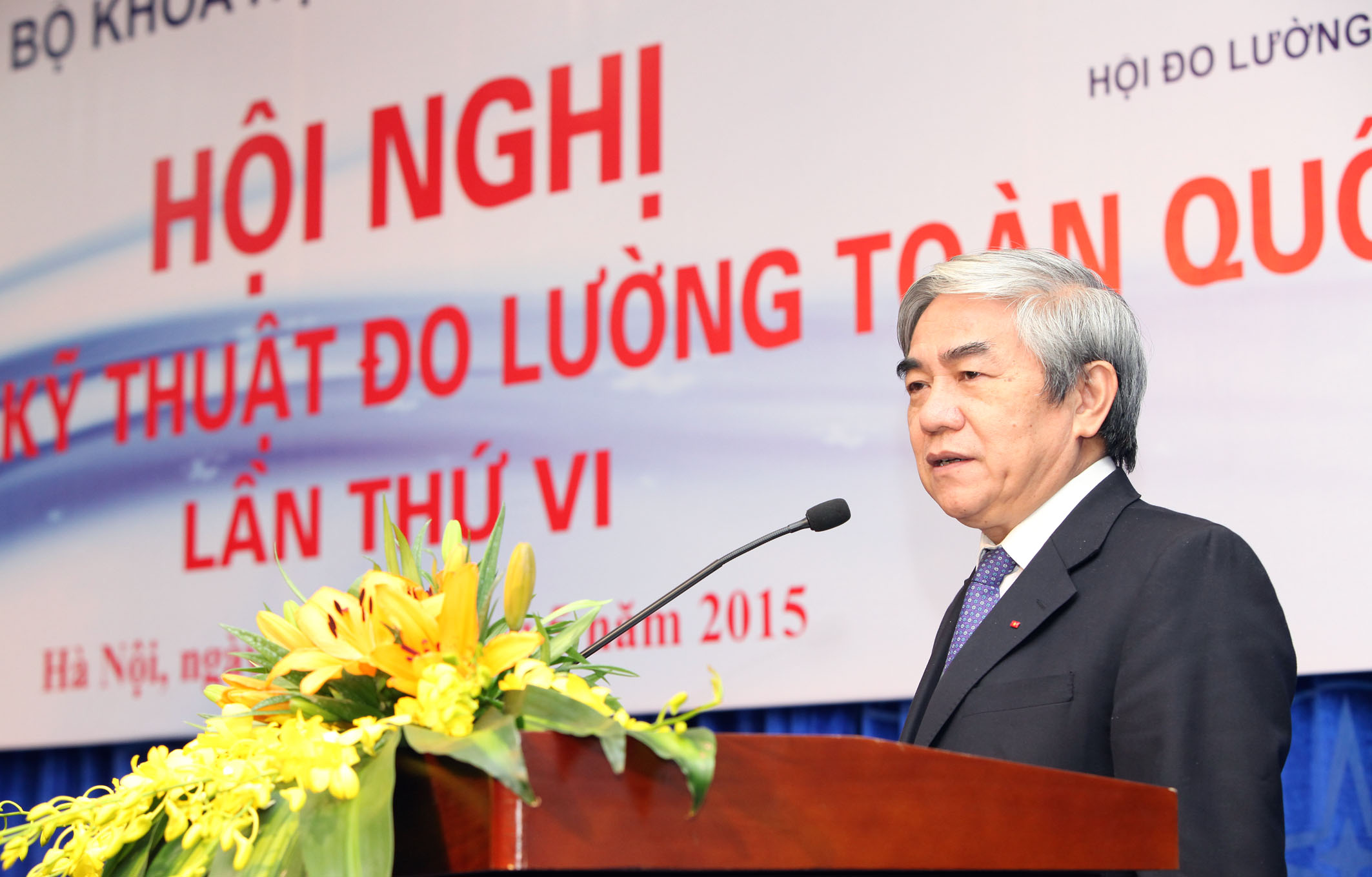 Bộ trưởng Bộ Khoa học v&agrave; C&ocirc;ng nghệ Nguyễn Qu&acirc;n ph&aacute;t biểu tại Hội  nghị