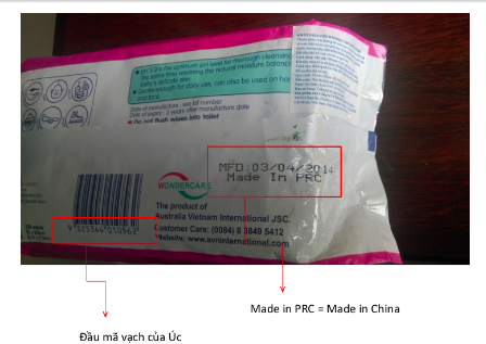 Khăn ướt của c&ocirc;ng ty Việt &Uacute;c c&oacute; dấu hiệu l&agrave;m giả bao b&igrave; nh&atilde;n m&aacute;c
