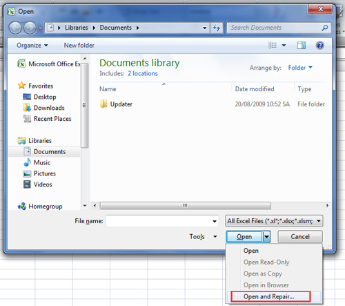 C&aacute;ch kh&ocirc;i phục tập tin Excel bị lỗi