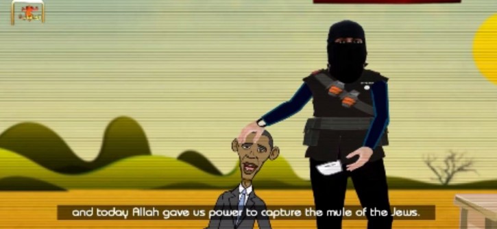 H&igrave;nh ảnh cắt ra từ video tuy&ecirc;n truyền chặt đầu Tổng thống Obama của khủng bố IS