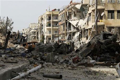 Khung cảnh hoang t&agrave;n ở Aleppo trong một cuộc đụng độ giữa khủng bố IS v&agrave; qu&acirc;n đội Syria