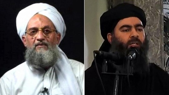 Thủ lĩnh al-Qaeda Ayman al-Zawahiri (tr&aacute;i) v&agrave; thủ lĩnh khủng bố IS Abu Bakr al-Baghdadi